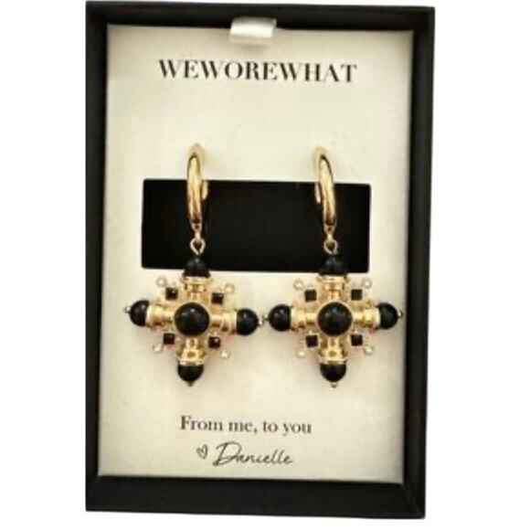We Wore What Black And Gold Pendant Earrings New in the box - Picture 3 of 4